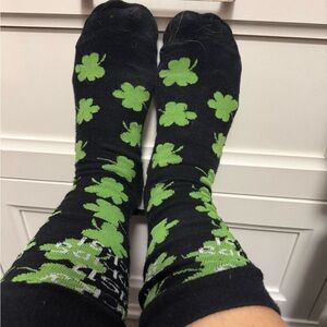 Black and Green Shamrock Socks USED